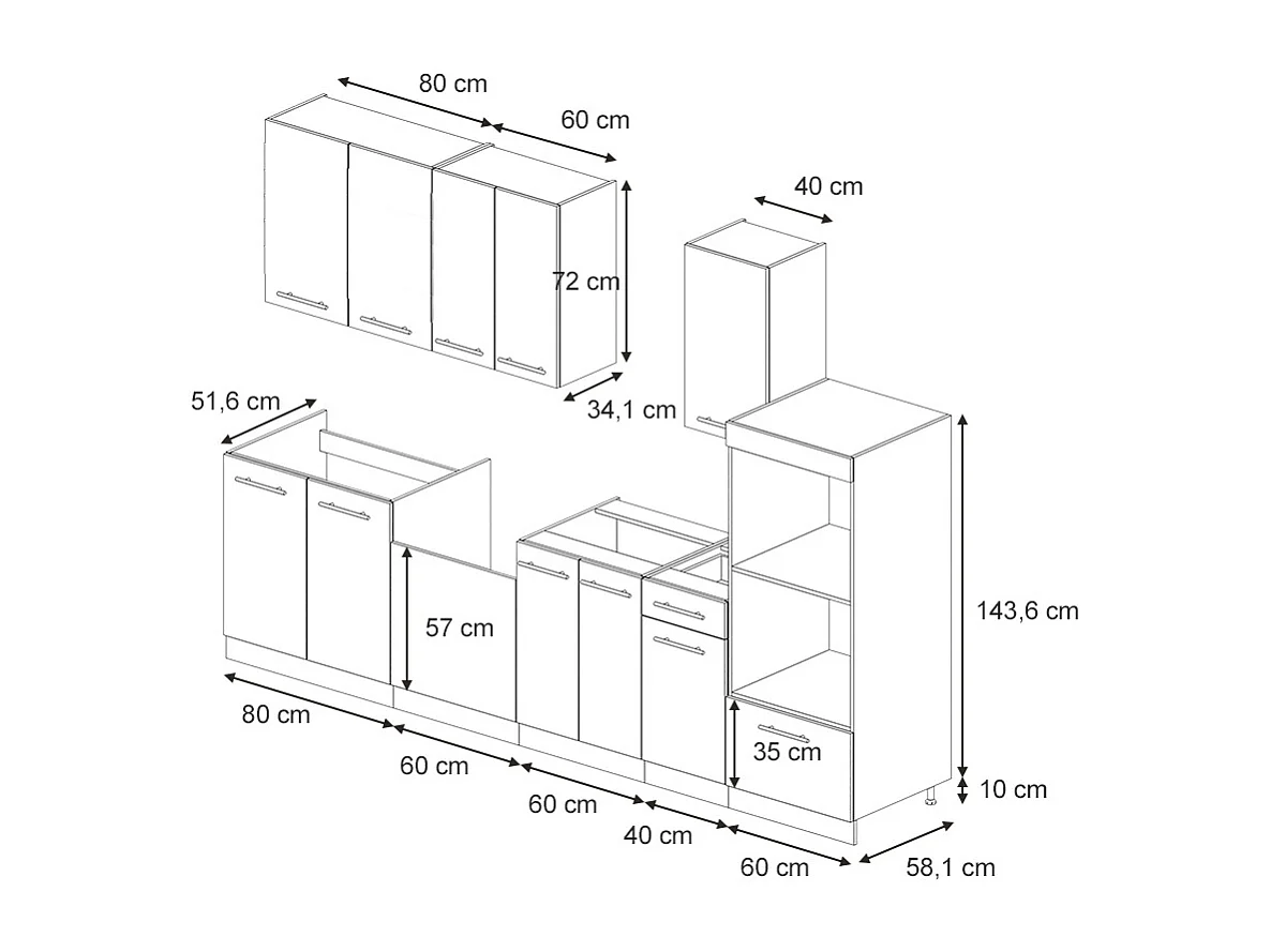 Küchenzeile eiche paneel/weiß 300x46x81.6 fame-line