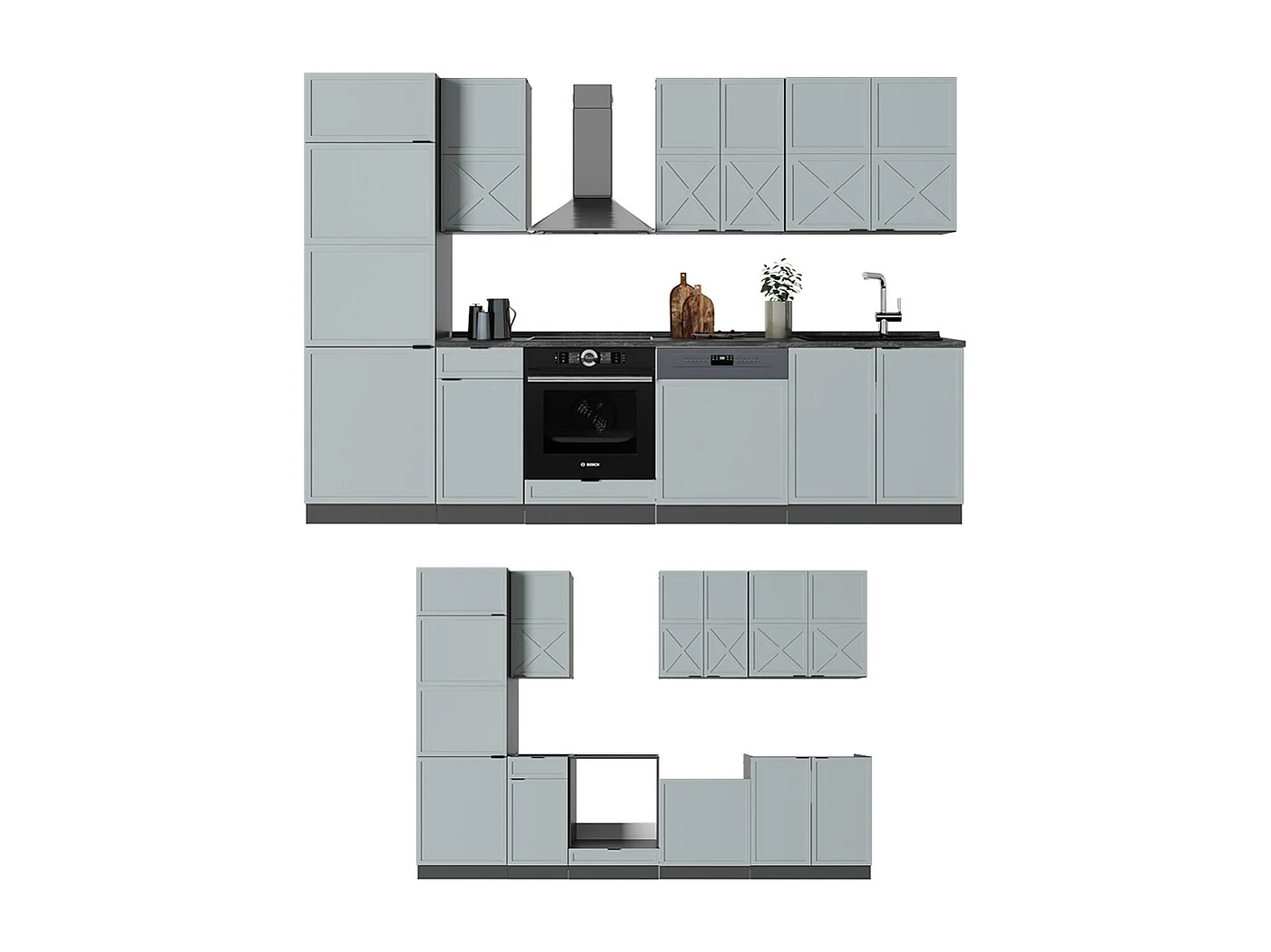 Cuisine bleu clair-gris/anthracite 300x60x81.6 fame-line