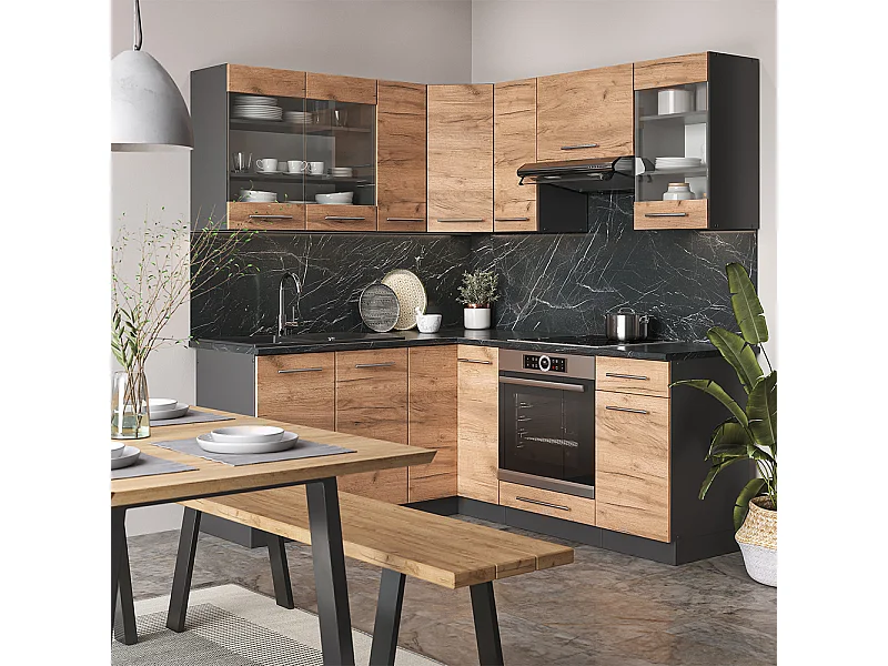 Cuisine en angle chêne doré/anthracite 190x60x81.6 fame-line