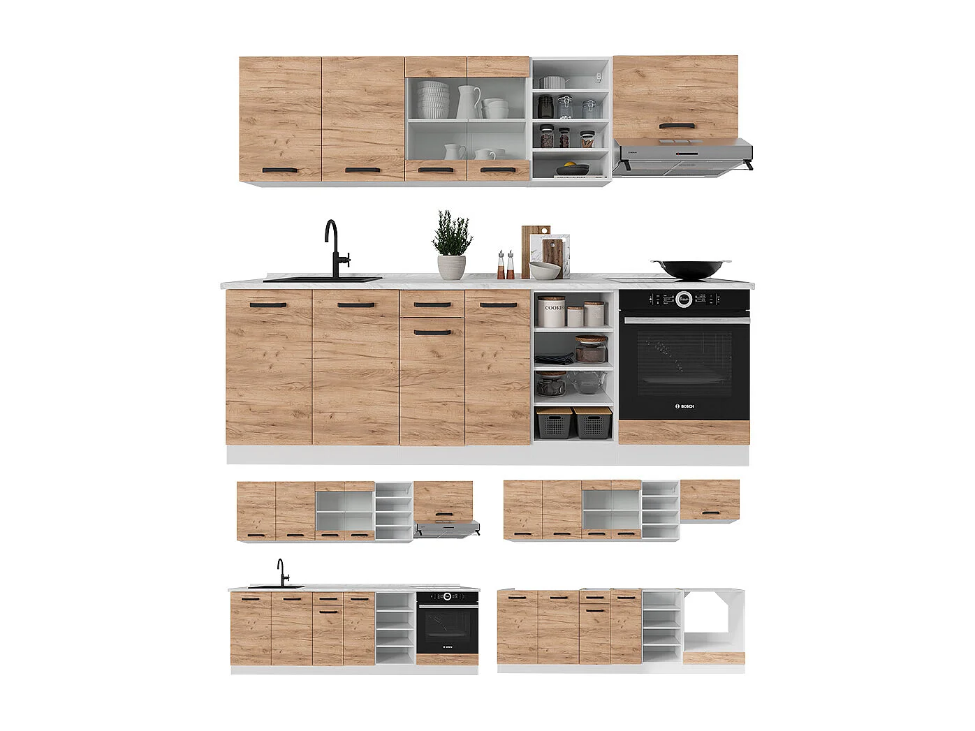 Cucina componibile quercia dorata/bianco 240x46x81.6 r-line