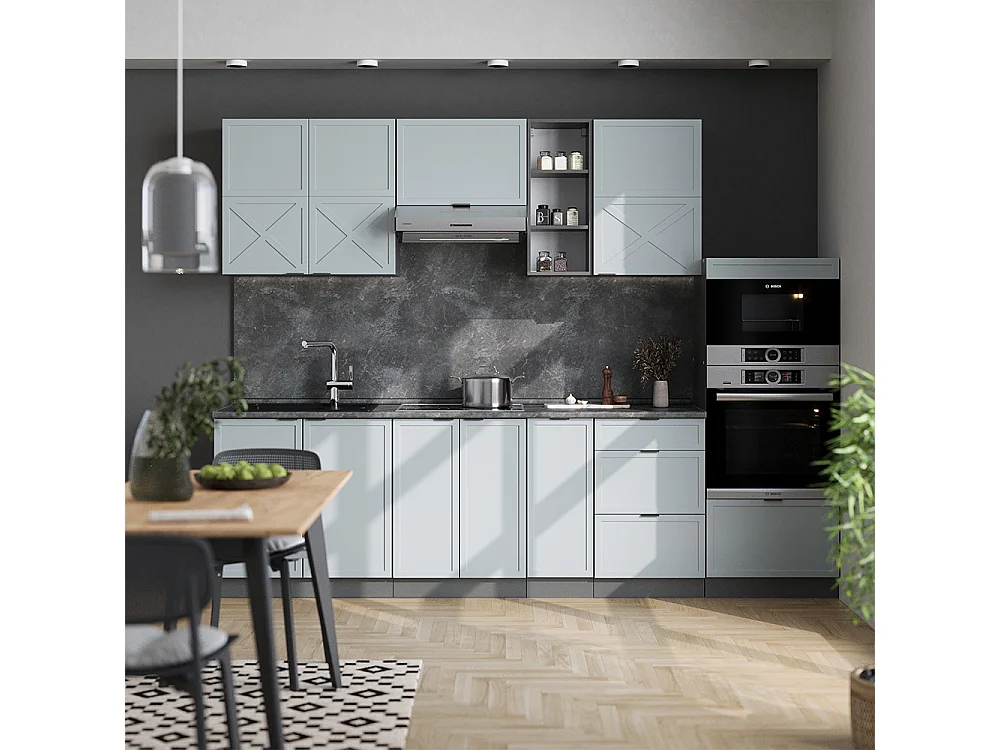 Cucina componibile azzurro-grigio/antracite 280x60x81.6 fame-line