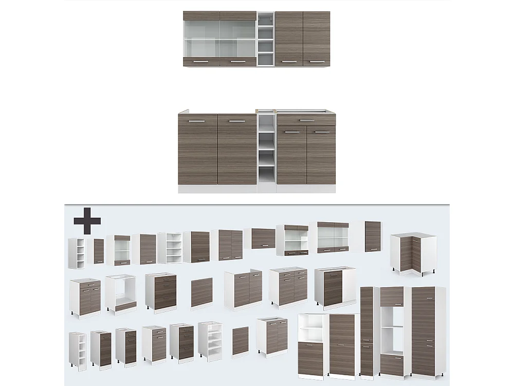 Singlekøkken smuk grå/hvid 160x60x81.6 r-line