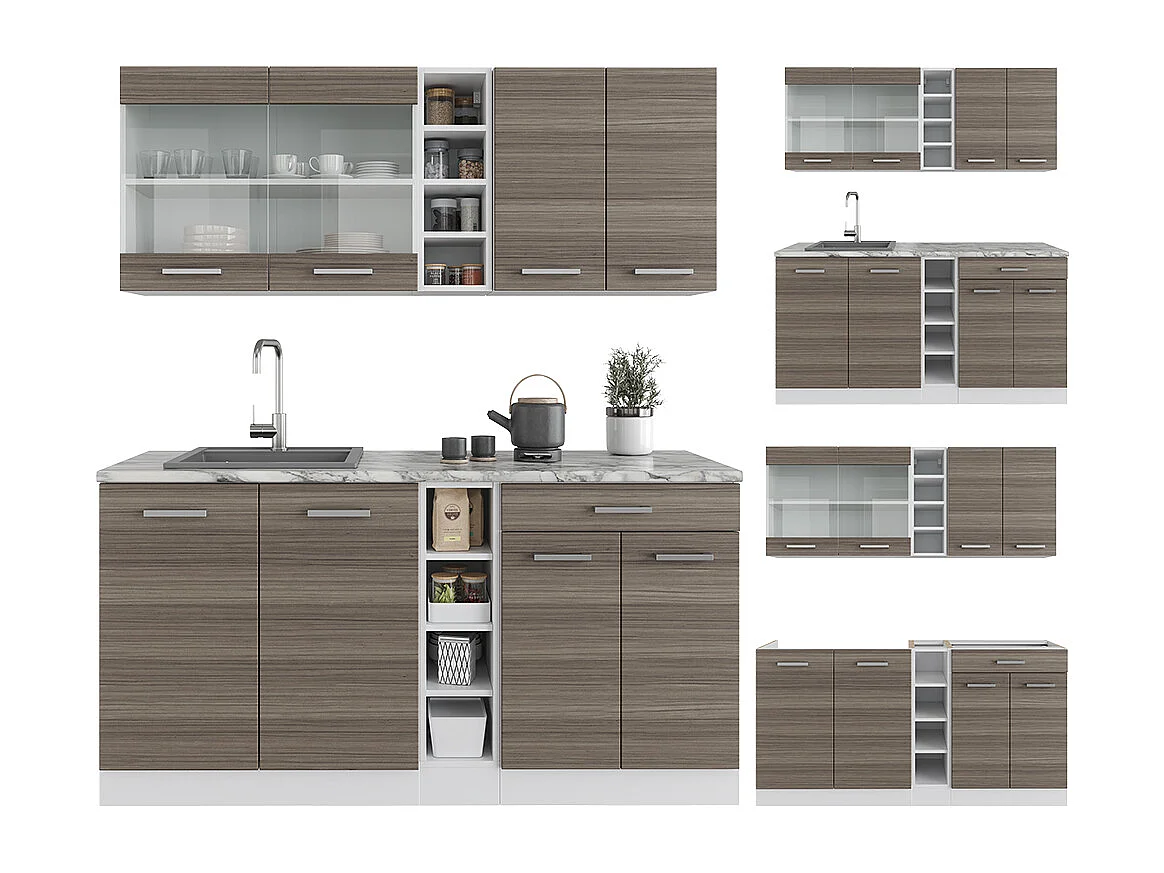 Singlekøkken smuk grå/hvid 160x60x81.6 r-line