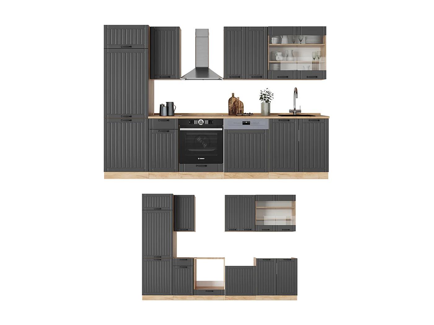 Mueble de cocina gris oscuro 300x60x81.6 fame-line