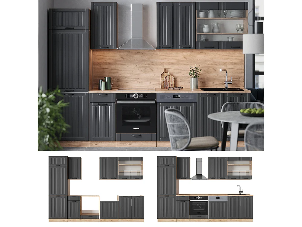 Zabudowa kuchenna ciemnoszary 300x60x81.6 fame-line