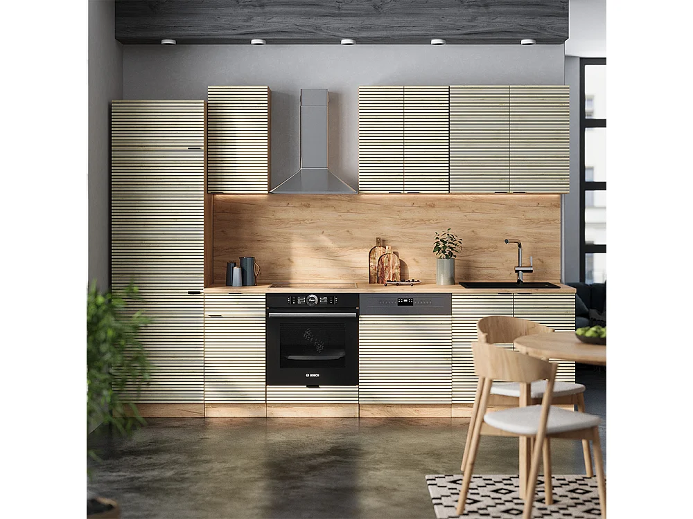 Cuisine chêne lambris/chêne doré 300x60x81.6 fame-line