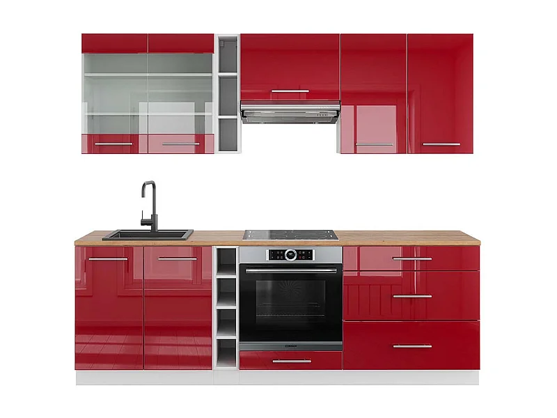 Mueble de cocina burdeos brillo intenso/blanco 235x60x81.6 fame-line