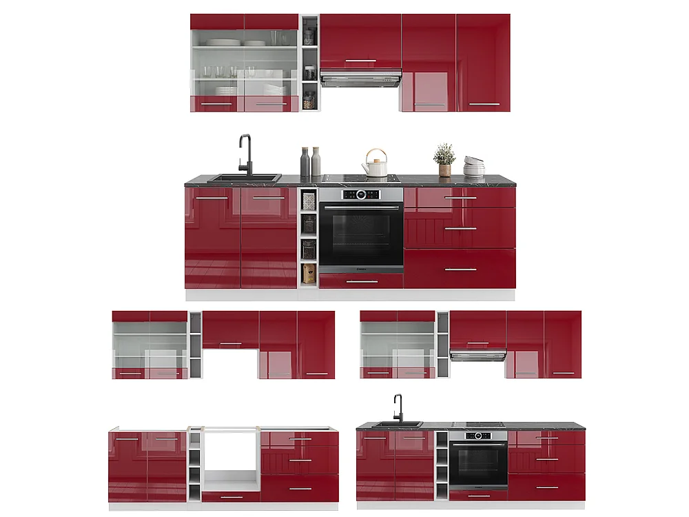 Szafka kuchenna bordowy wysoki połysk/biały 235x60x81.6 fame-line