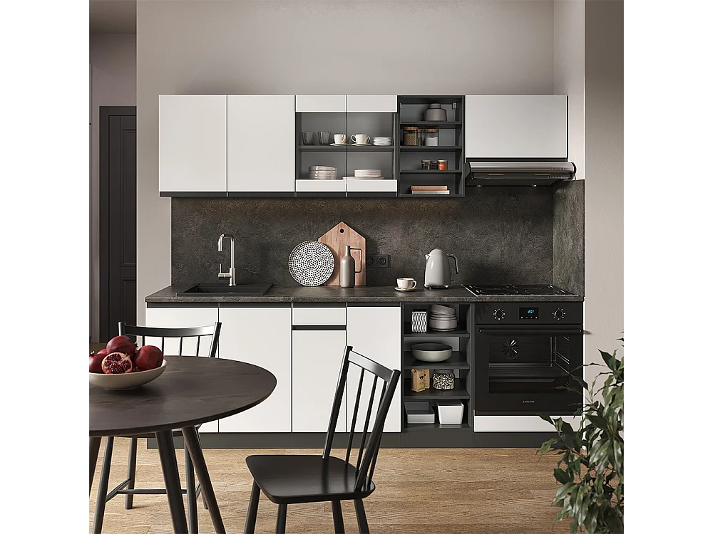 Mueble de cocina blanco/antracita 240x46x81.6 r-line