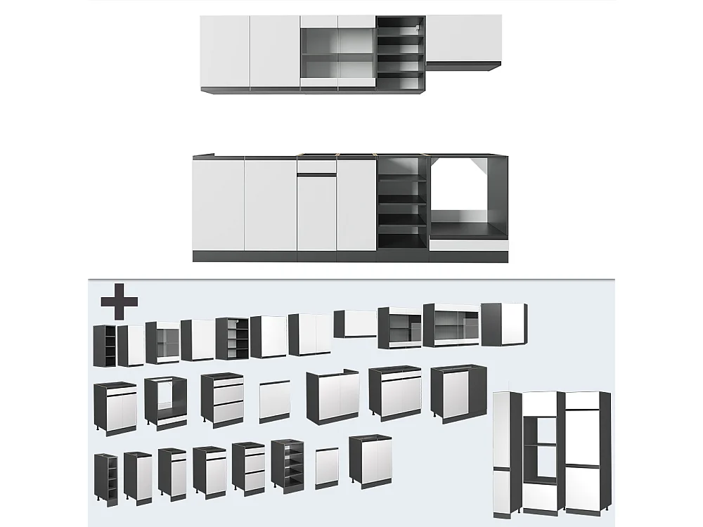 Mueble de cocina blanco/antracita 240x46x81.6 r-line
