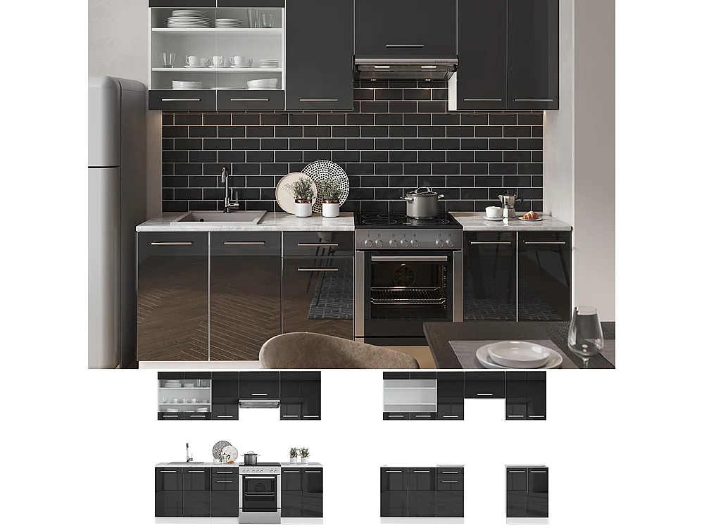 Cuisine anthracite brillant/blanc 240x60x81.6 fame-line