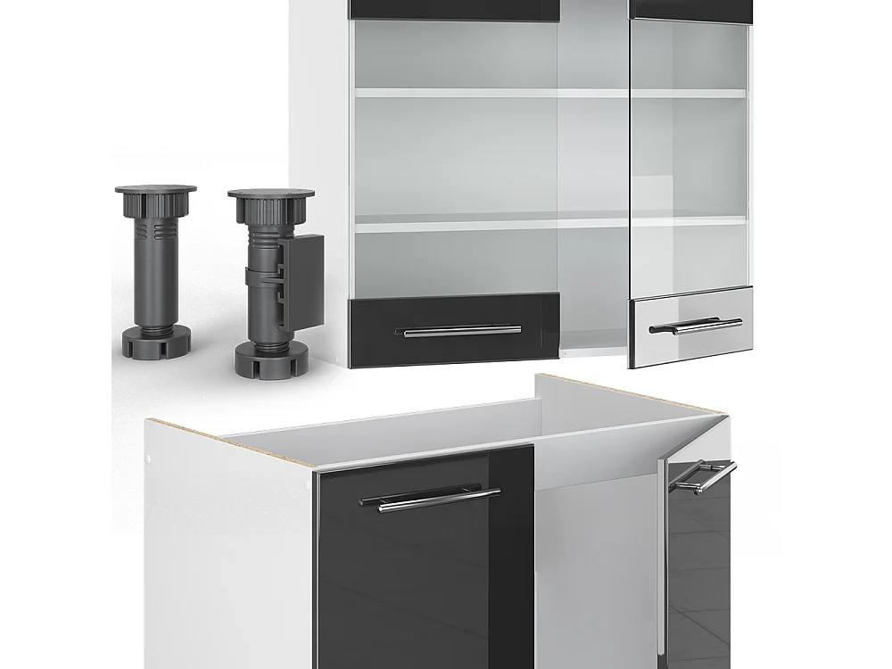 Kitchenette antracite alto brilho/branco 240x60x81.6 fame-line