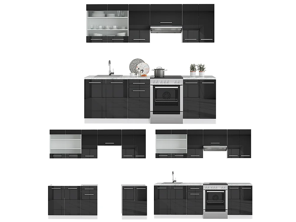 Kitchenette antracite alto brilho/branco 240x60x81.6 fame-line