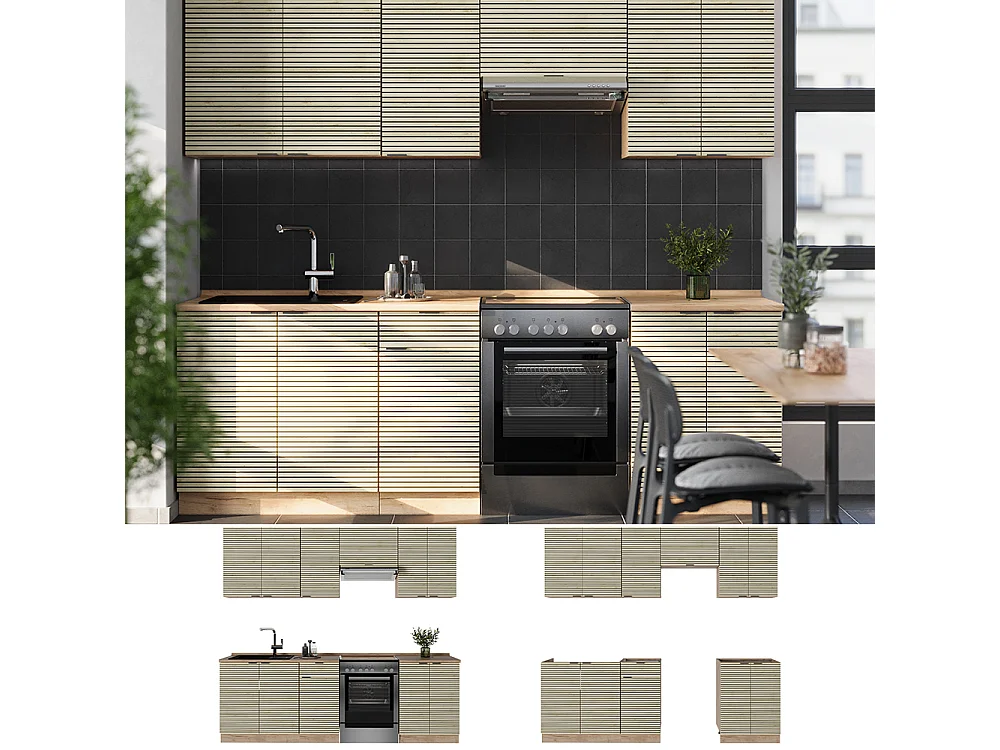 Mueble de cocina panel de roble/roble goldkraft 240x60x81.6 fame-line