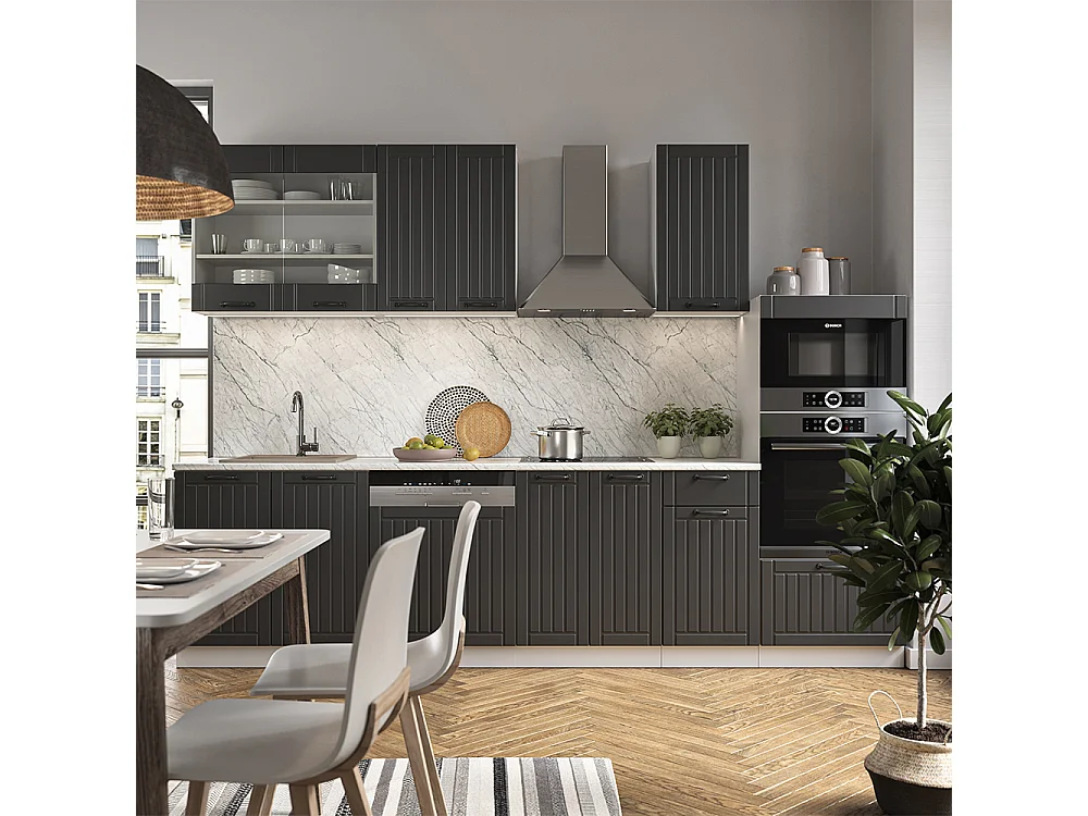 Küchenzeile anthrazit landhaus/weiß 300x60x81.6 fame-line