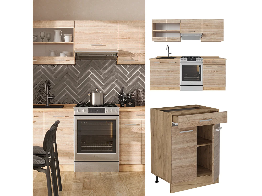 Cucina componibile rovere sonoma/goldkraft 200x60x81.6 r-line