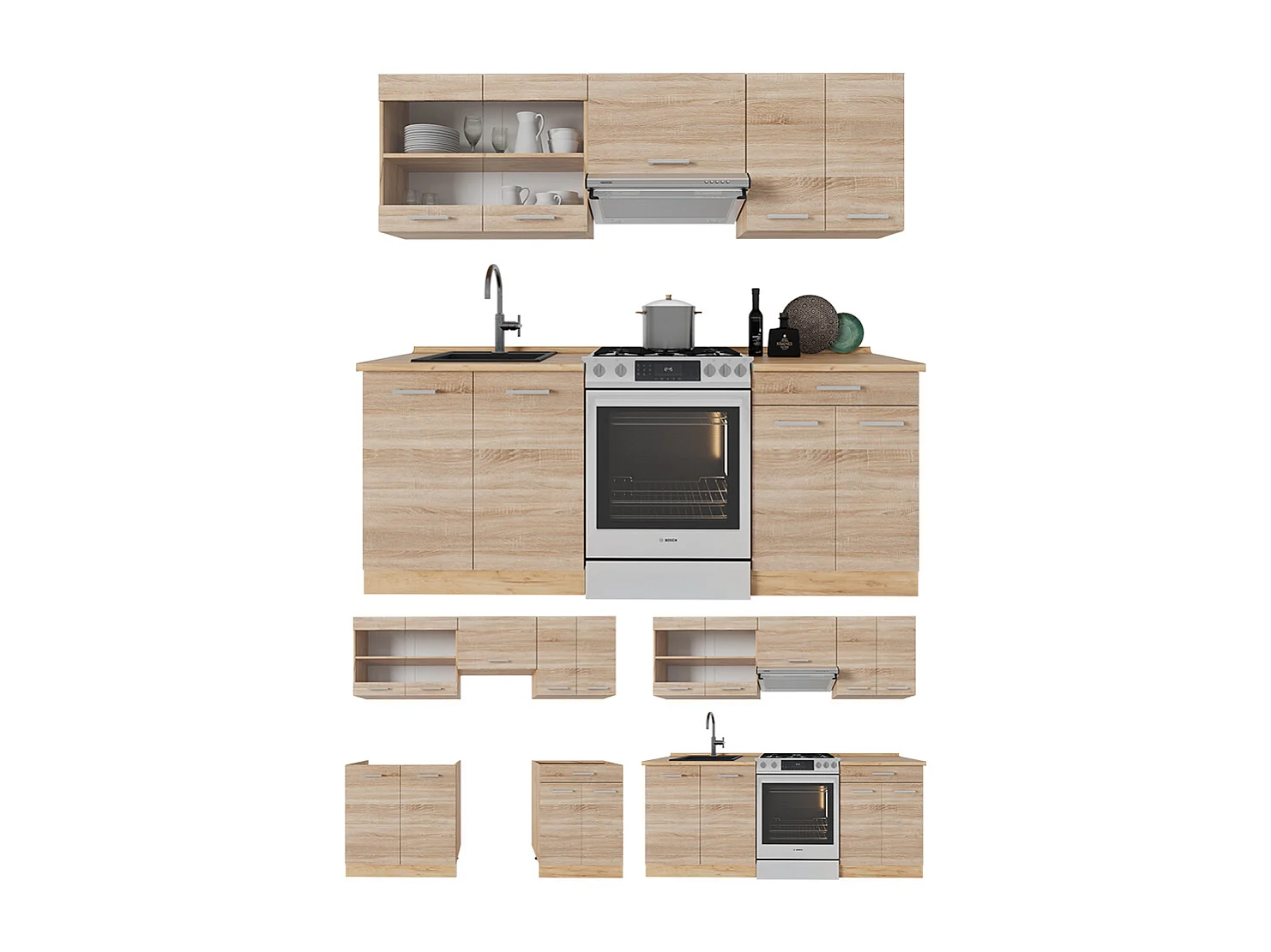 Køkkenrække sonoma/goldkraft eg 200x60x81.6 r-line