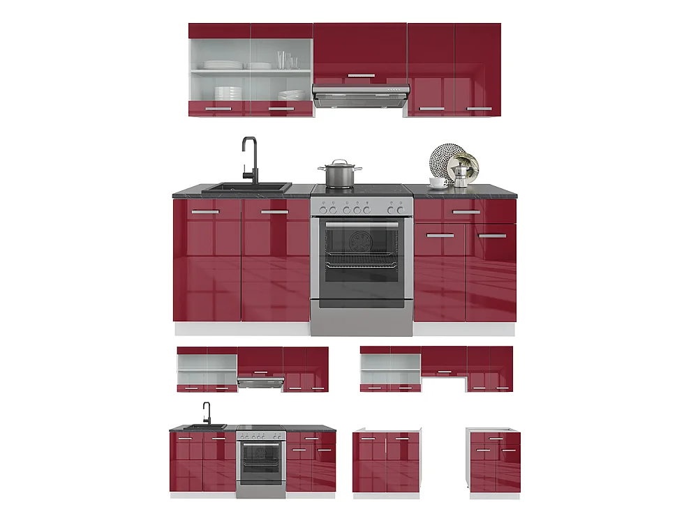 Complete keukeneenheid rood hoogglans/wit 200x60x81.6 r-line