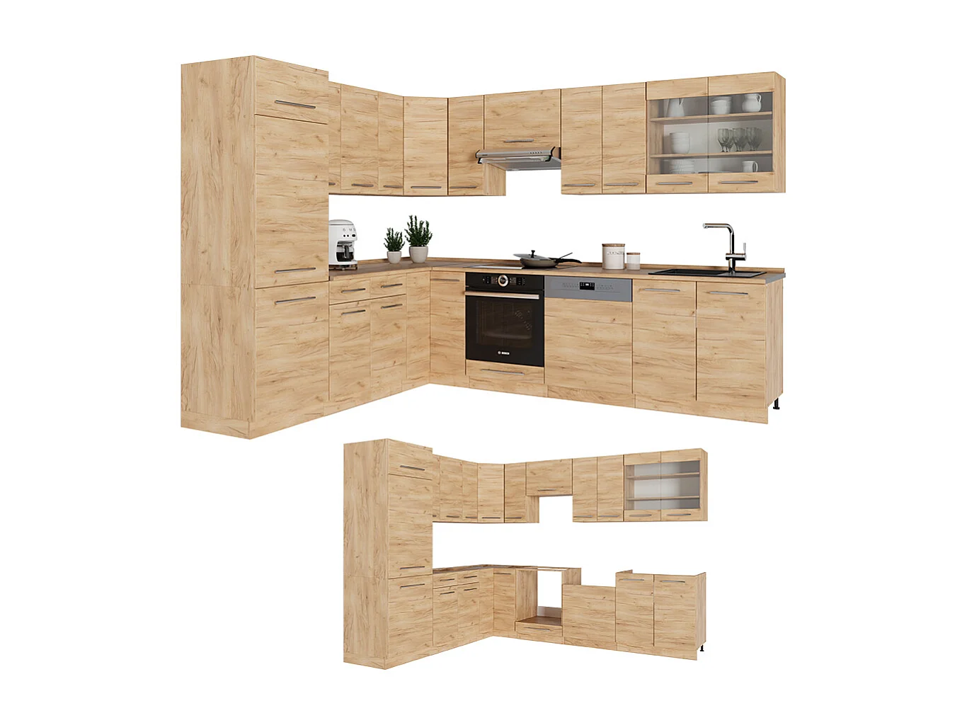 Cuisine en angle chêne de force doré 227x60x81.6 fame-line