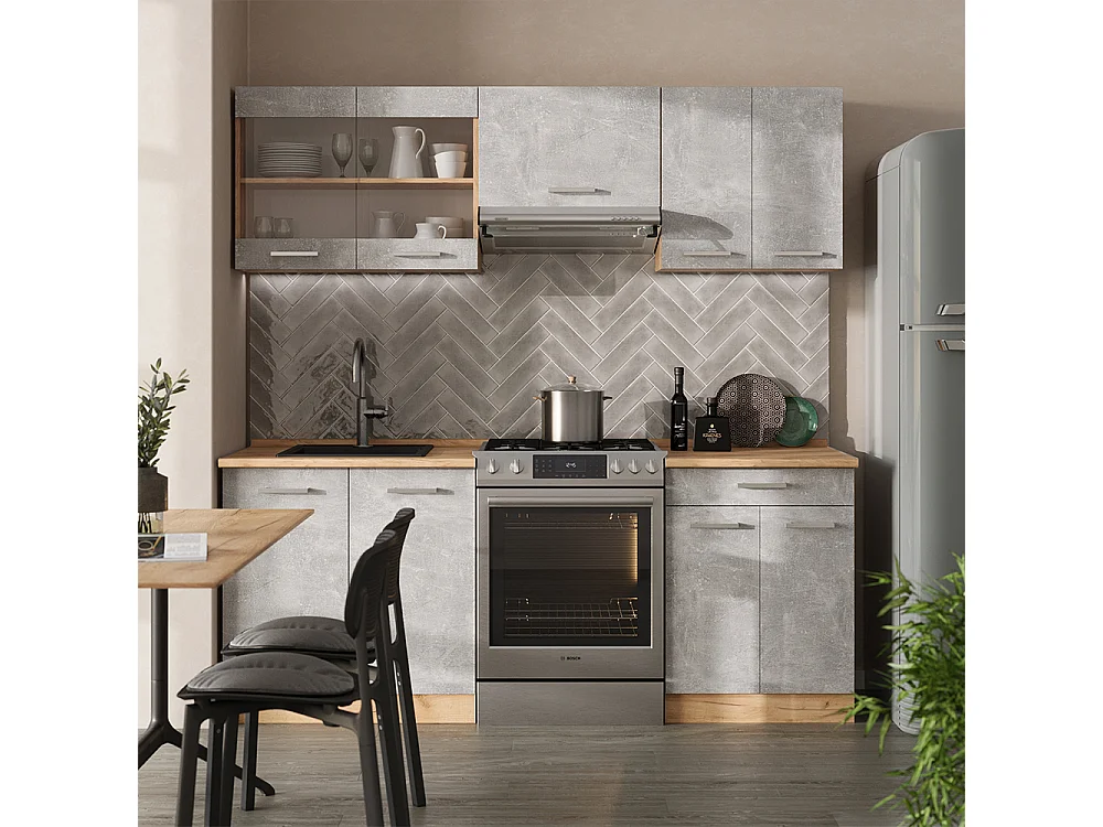 Cuisine béton/force dor chêne 200x46x81.6 r-line