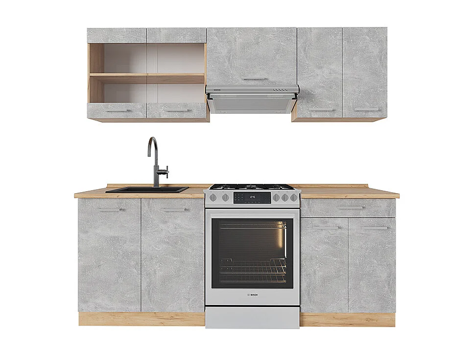 Cuisine béton/force dor chêne 200x46x81.6 r-line