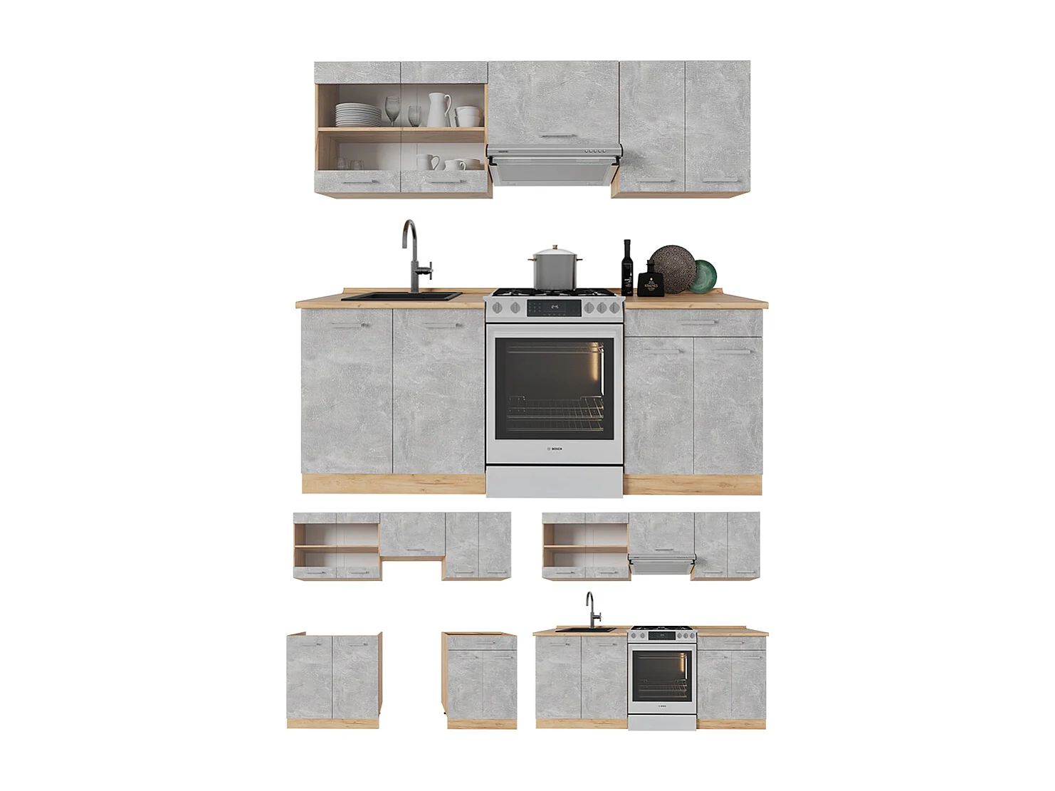 Cuisine béton/force dor chêne 200x46x81.6 r-line