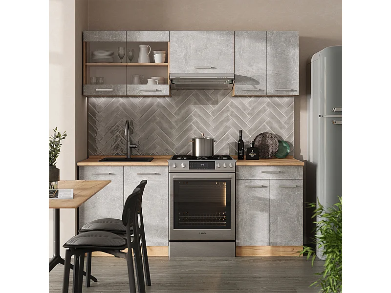 Cuisine béton/force dor chêne 200x46x81.6 r-line