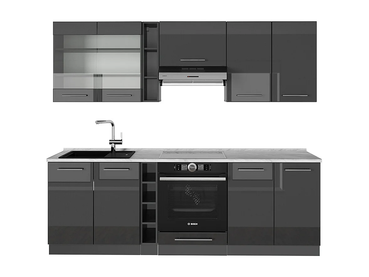 Mueble de cocina antracita alto brillo 235x60x81.6 fame-line