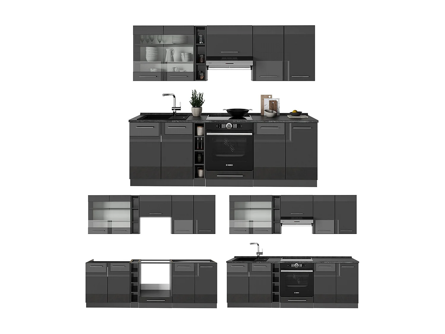 Kök antracit högblank 235x60x81.6 fame-line