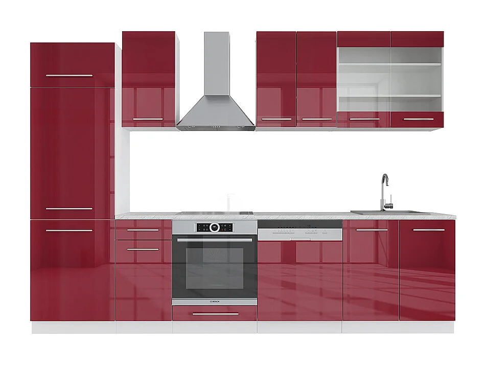 Mueble de cocina burdeos brillo intenso/blanco 300x46x81.6 fame-line