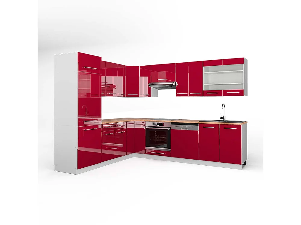 Cuisine en angle bordeaux haute brillance/blanc 287x60x81.6 fame-line