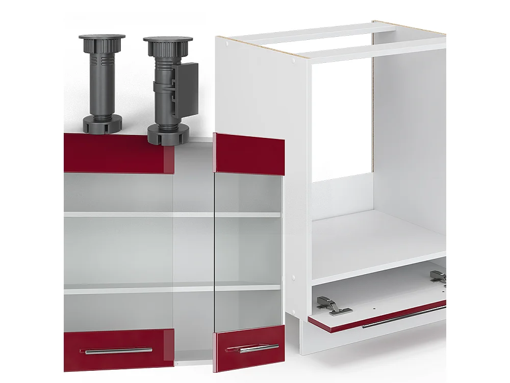 Cuisine en angle bordeaux haute brillance/blanc 287x60x81.6 fame-line
