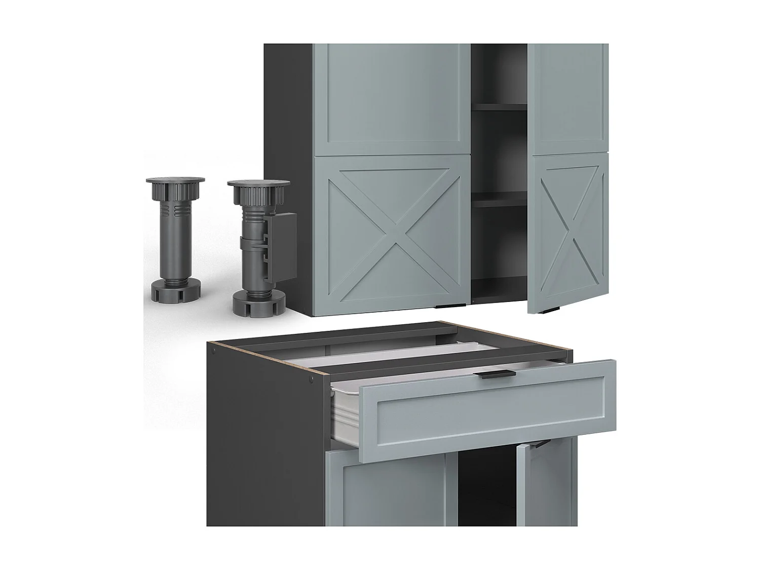 Cucina completa azzurro-grigio/antracite 140x46x81.6 fame-line