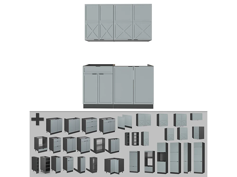 Cucina completa azzurro-grigio/antracite 140x46x81.6 fame-line