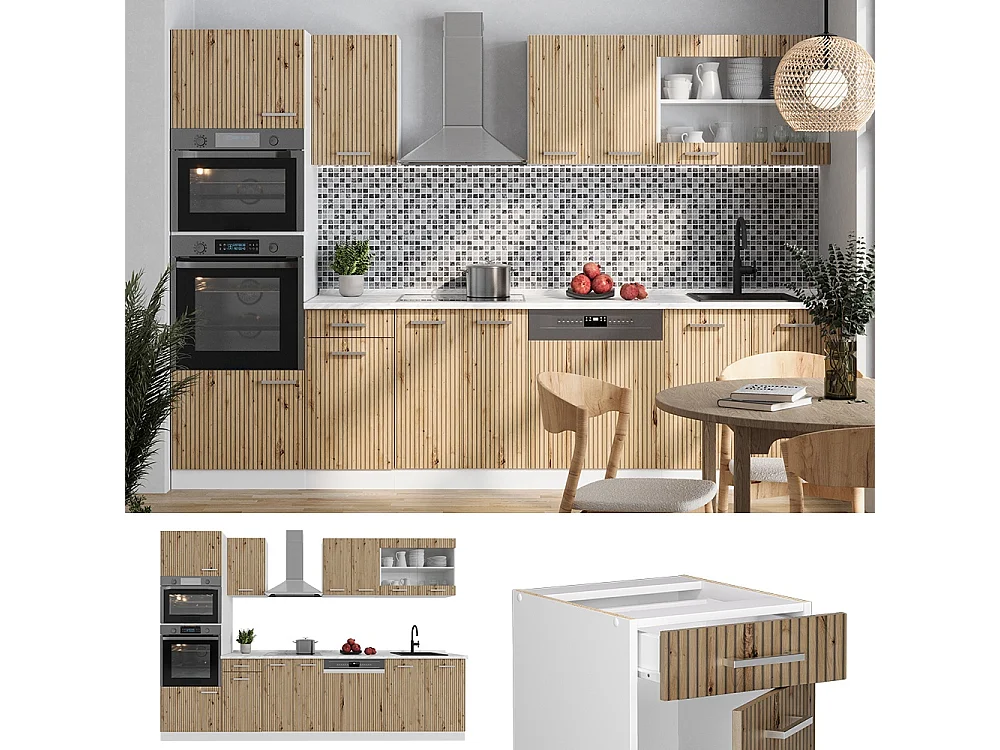 Cuisine artisan chêne/blanc 300x60x81.6 r-line