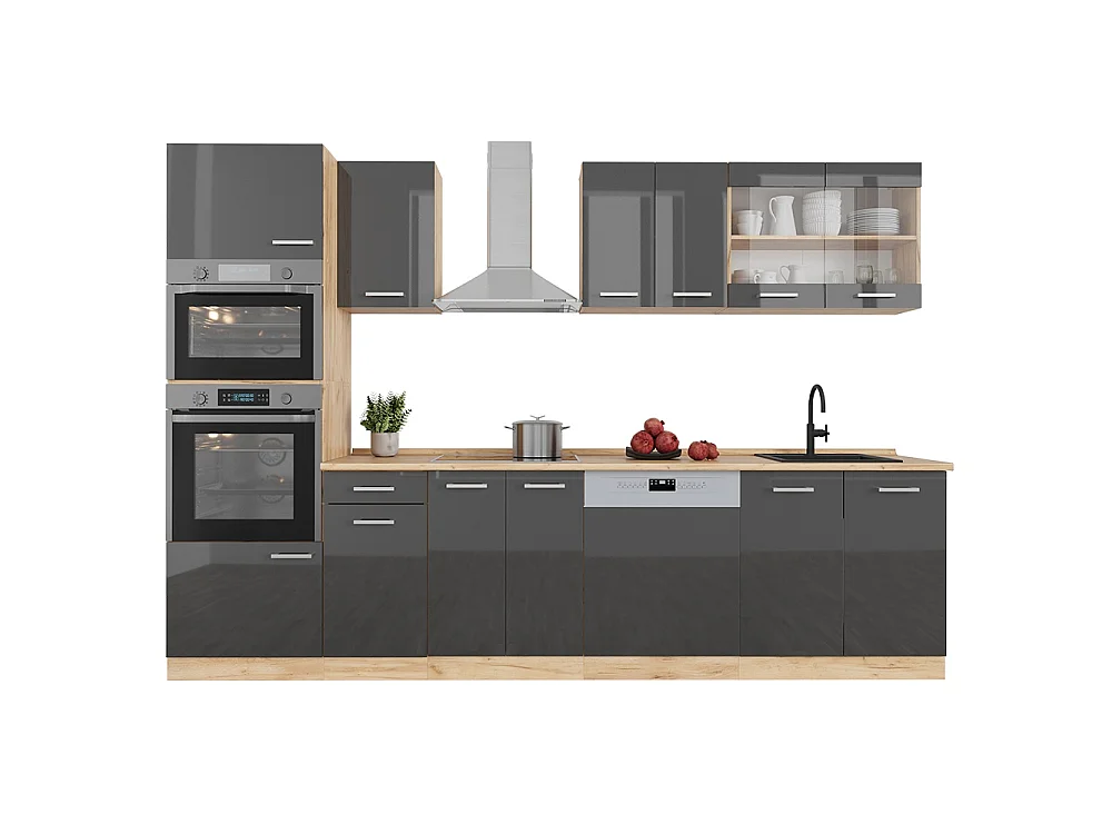 Cuisine anthracite brillant/chêne doré 300x46x81.6 r-line