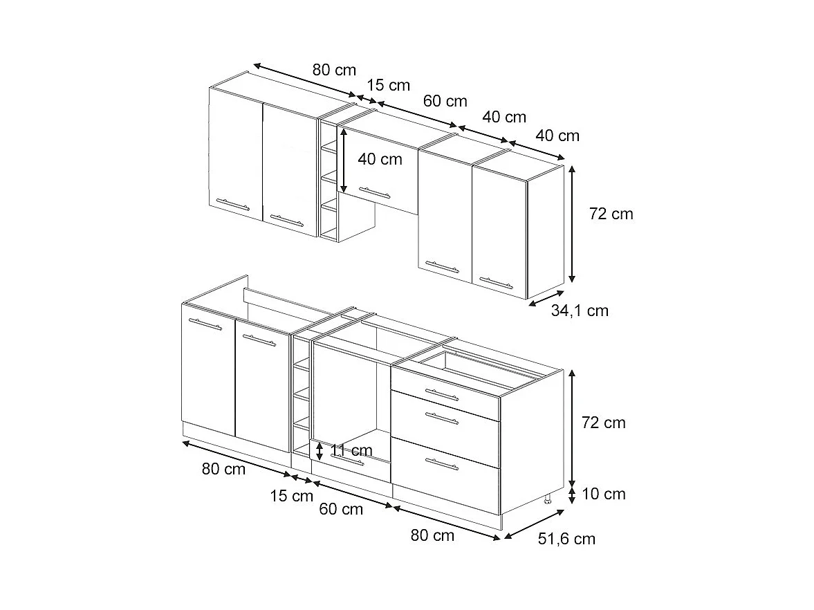 Mueble de cocina panel roble/blanco 235x46x81.6 fame-line