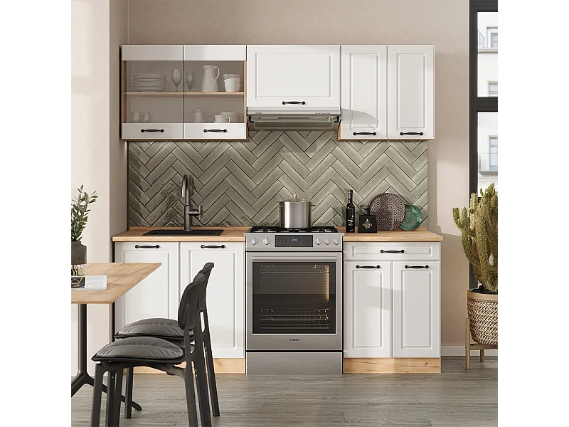 Cuisine blanc campagnard/chêne doré 200x60x81.6 r-line