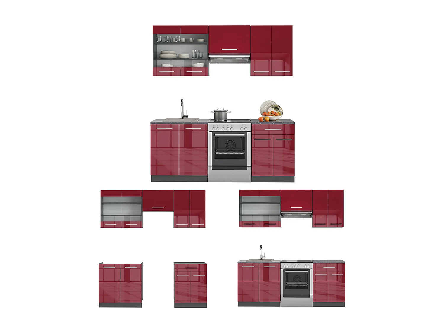 Cuisine bordeaux haute brillance/anthracite 200x46x81.6 fame-line