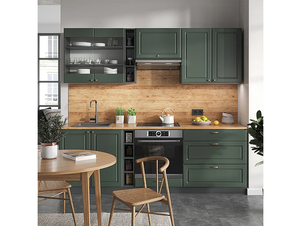 Mueble de cocina verde-dorado casa de campo/antracita 235x46x81.6 fame-line