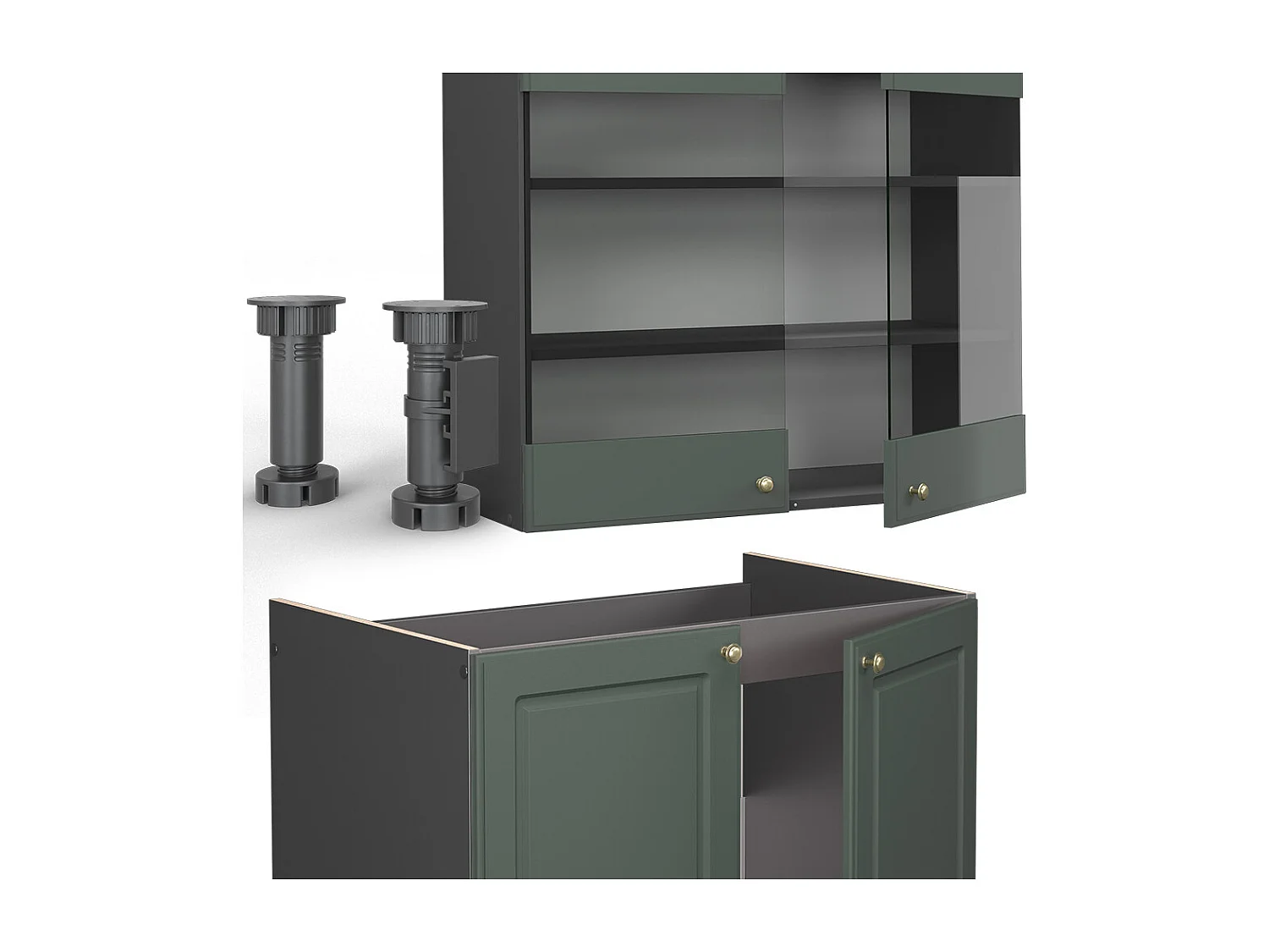 Mueble de cocina verde-dorado casa de campo/antracita 235x46x81.6 fame-line