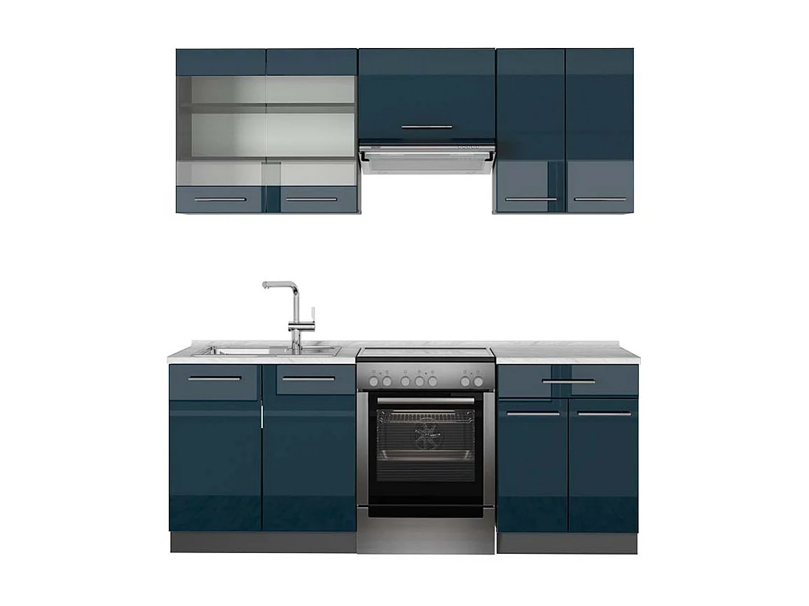 Armoires de cuisine  bleu foncé brillant/anthracite 200x60x81.6 fame-line