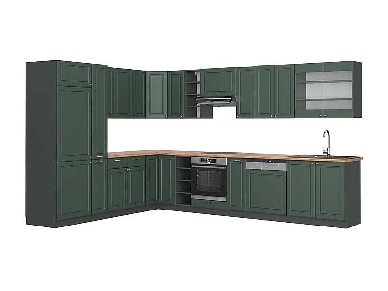 Cocina esquinera verde-dorado casa de campo/antracita 347x60x81.6 fame-line