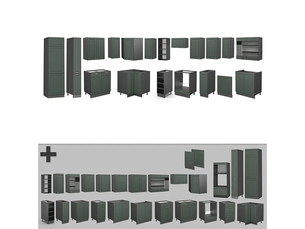 Eckküche grün-gold landhaus/anthrazit 347x60x81.6 fame-line