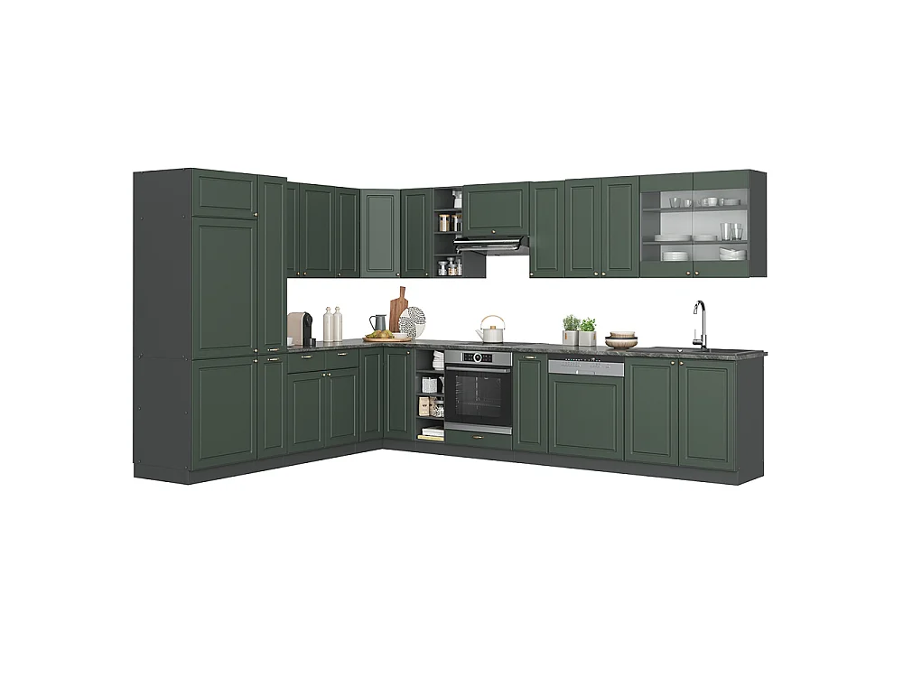 Hörnkök grönt och guld lanthus/antracit 347x60x81.6 fame-line