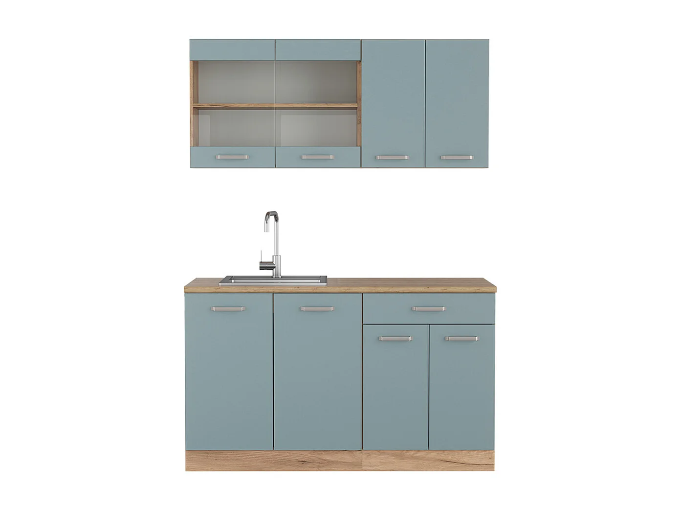 Cuisine bleu-gris/chêne doré 140x46x81.6 r-line