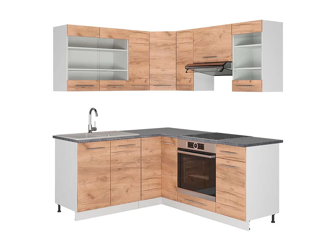 Cuisine en angle chêne doré/blanc 190x60x81.6 fame-line