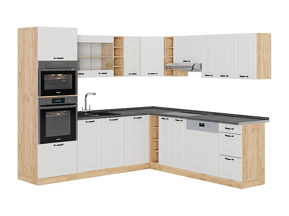 Cuisine en angle blanc campagnard/chêne doré 247x60x81.6 r-line