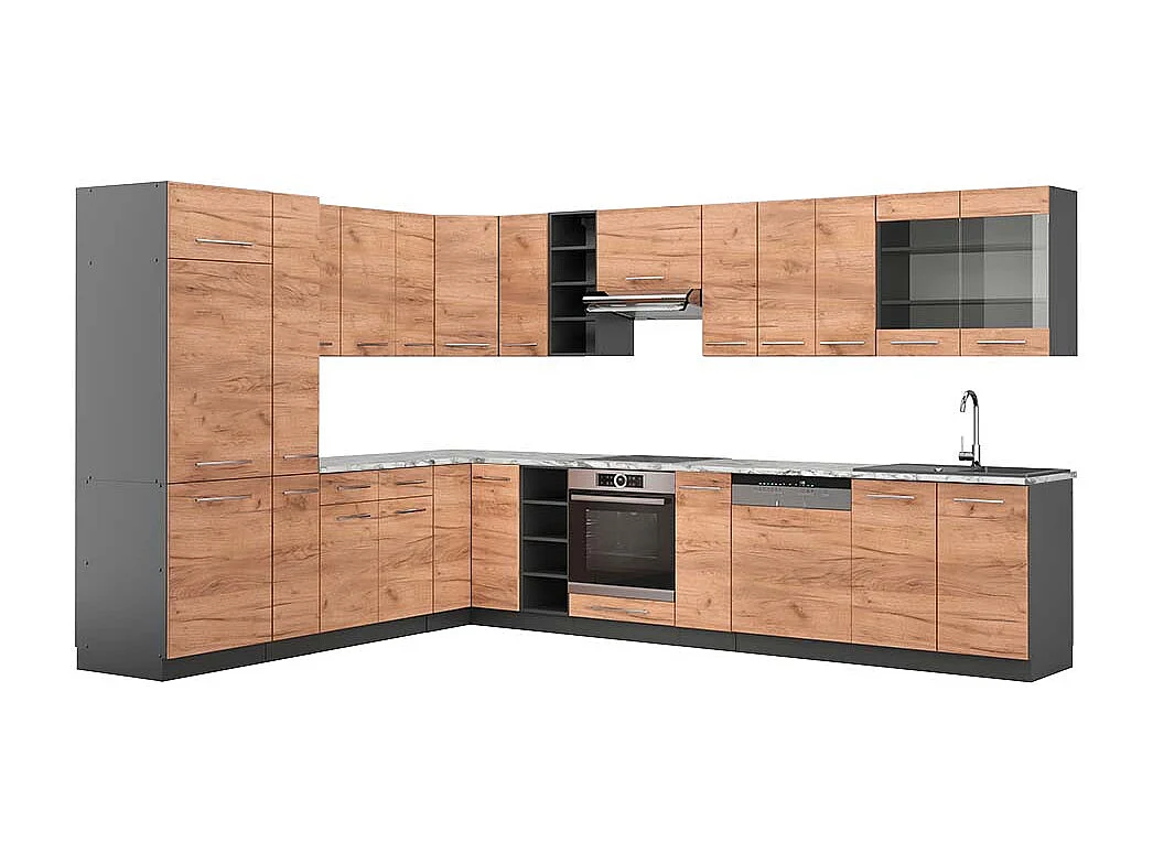 Eckküche goldkraft eiche/anthrazit 347x60x81.6 fame-line