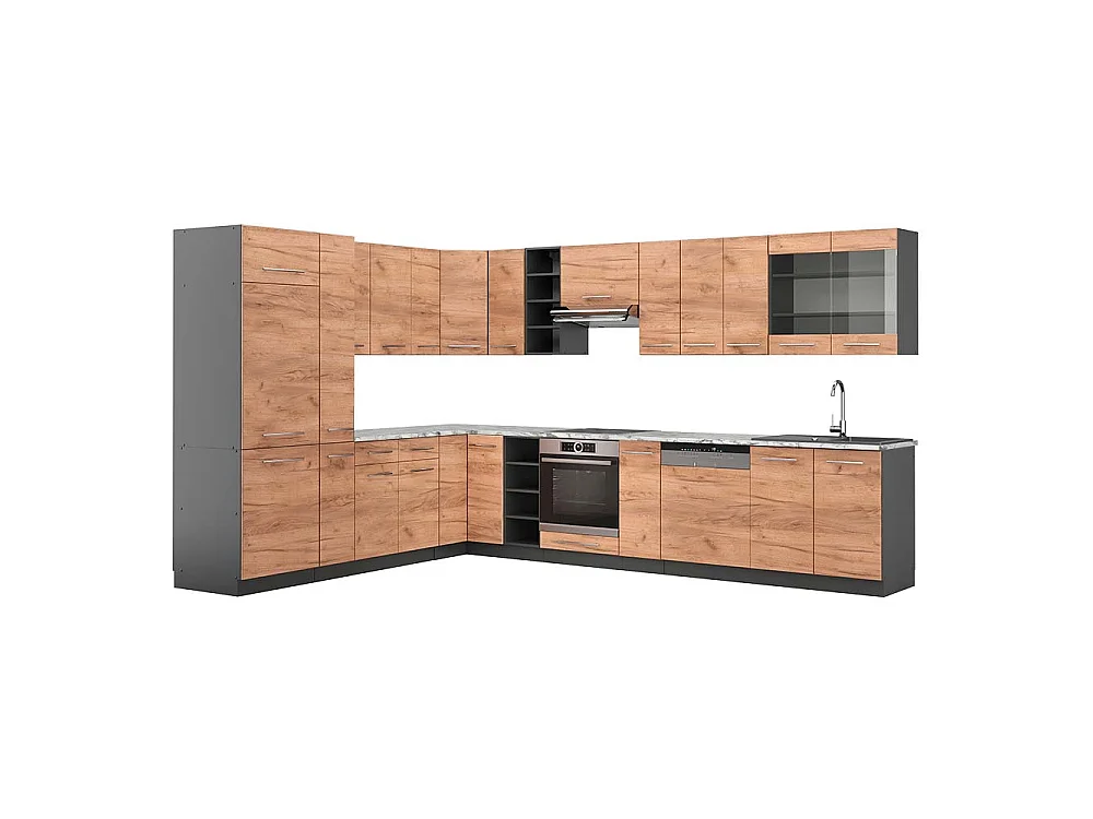 Hjørnekøkken guld power eg/antracit 347x60x81.6 fame-line
